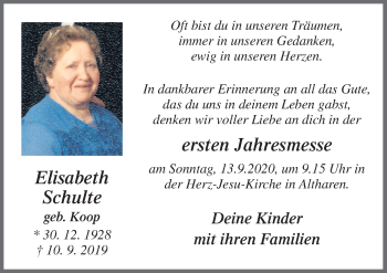 Traueranzeige von Elisabeth Schulte von Neue Osnabrücker Zeitung GmbH & Co. KG