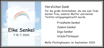 Traueranzeige von Elke Senkel von Neue Osnabrücker Zeitung GmbH & Co. KG