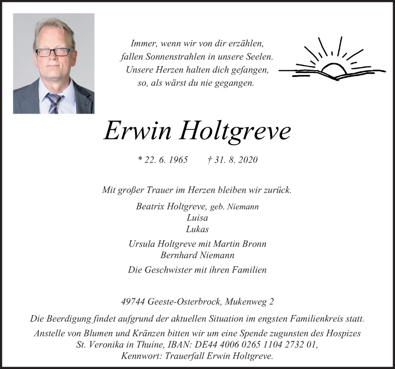  Traueranzeige für Erwin Holtgreve vom 05.09.2020 aus Neue Osnabrücker Zeitung GmbH & Co. KG