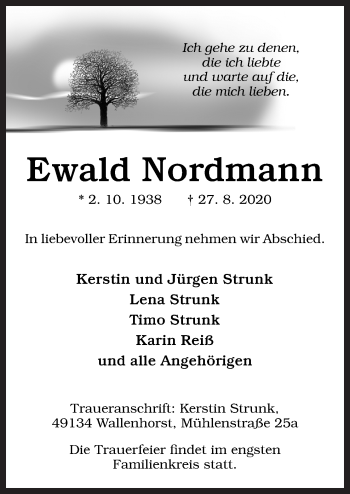 Traueranzeige von Ewald Nordmann von Neue Osnabrücker Zeitung GmbH & Co. KG
