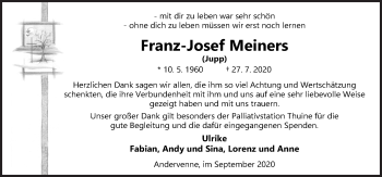 Traueranzeige von Franz-Josef Meiners von Neue Osnabrücker Zeitung GmbH & Co. KG