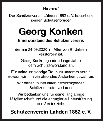 Traueranzeige von Georg Konken von Neue Osnabrücker Zeitung GmbH & Co. KG