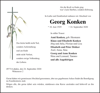 Traueranzeige von Georg Konken von Neue Osnabrücker Zeitung GmbH & Co. KG