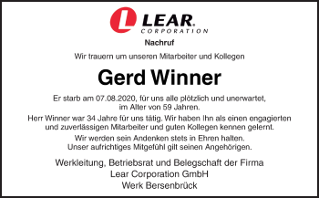 Traueranzeige von Gerd Winner von Neue Osnabrücker Zeitung GmbH & Co. KG