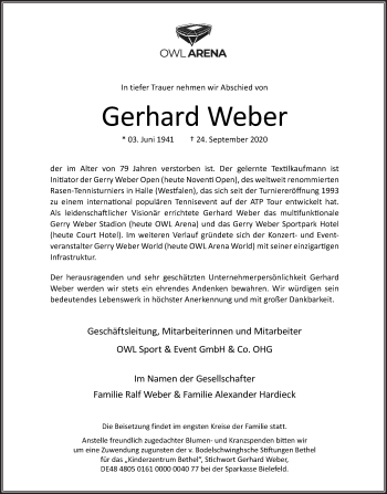 Traueranzeige von Gerhard Weber von Neue Osnabrücker Zeitung GmbH & Co. KG