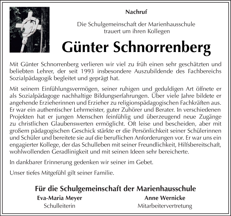  Traueranzeige für Günter Schnorrenberg vom 07.09.2020 aus Neue Osnabrücker Zeitung GmbH & Co. KG