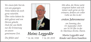 Traueranzeige von Heinz Leggedör von Neue Osnabrücker Zeitung GmbH & Co. KG