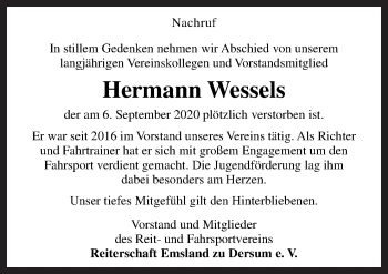 Traueranzeige von Hermann Wessels von Neue Osnabrücker Zeitung GmbH & Co. KG