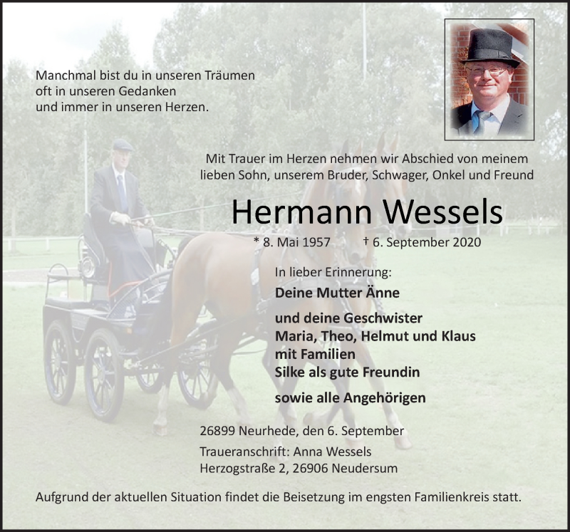  Traueranzeige für Hermann Wessels vom 10.09.2020 aus Neue Osnabrücker Zeitung GmbH & Co. KG