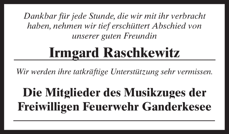  Traueranzeige für Irmgard Raschkewitz vom 05.09.2020 aus Neue Osnabrücker Zeitung GmbH & Co. KG