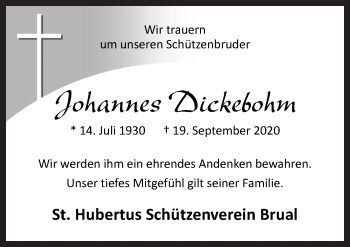 Traueranzeige von Johannes Dickebohm von Neue Osnabrücker Zeitung GmbH & Co. KG