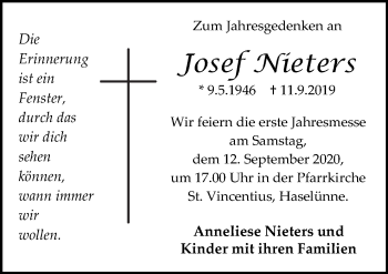 Traueranzeige von Josef Nieters von Neue Osnabrücker Zeitung GmbH & Co. KG