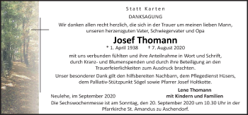 Traueranzeige von Josef Thomann von Neue Osnabrücker Zeitung GmbH & Co. KG