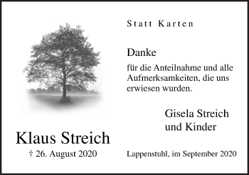 Traueranzeige von Klaus Streich von Neue Osnabrücker Zeitung GmbH & Co. KG
