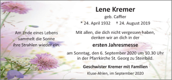 Traueranzeige von Lene Kremer von Neue Osnabrücker Zeitung GmbH & Co. KG