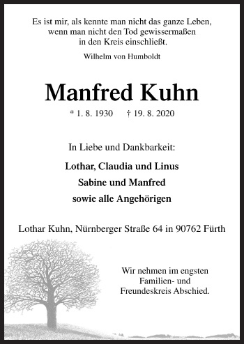Traueranzeige von Manfred Kuhn von Neue Osnabrücker Zeitung GmbH & Co. KG