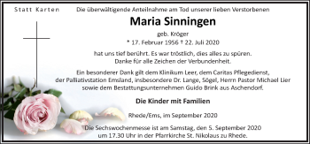 Traueranzeige von Maria Sinningen von Neue Osnabrücker Zeitung GmbH & Co. KG