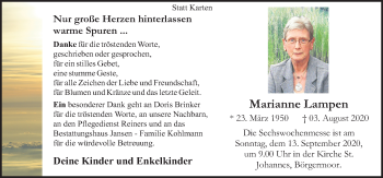 Traueranzeige von Marianne Lampen von Neue Osnabrücker Zeitung GmbH & Co. KG