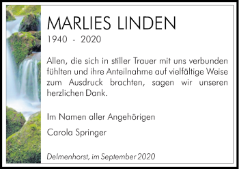 Traueranzeige von Marlies Linden von Neue Osnabrücker Zeitung GmbH & Co. KG