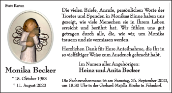 Traueranzeige von Monika Becker von Neue Osnabrücker Zeitung GmbH & Co. KG