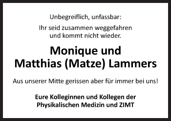 Traueranzeige von Monique und Matthias Lammers von Neue Osnabrücker Zeitung GmbH & Co. KG