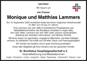 Traueranzeige von Monique und Matthias Lammers von Neue Osnabrücker Zeitung GmbH & Co. KG