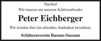 Traueranzeige von Peter Eichberger von Neue Osnabrücker Zeitung GmbH & Co. KG