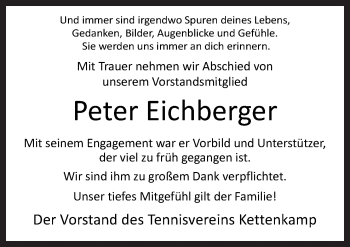 Traueranzeige von Peter Eichberger von Neue Osnabrücker Zeitung GmbH & Co. KG