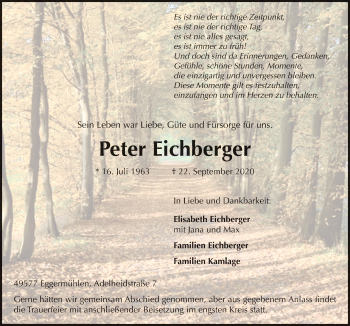 Traueranzeige von Peter Eichberger von Neue Osnabrücker Zeitung GmbH & Co. KG