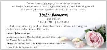 Traueranzeige von Thekla Bonnarens von Neue Osnabrücker Zeitung GmbH & Co. KG