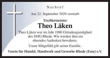 Traueranzeige von Theo Läken von Neue Osnabrücker Zeitung GmbH & Co. KG