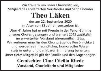 Traueranzeige von Theo Läken von Neue Osnabrücker Zeitung GmbH & Co. KG