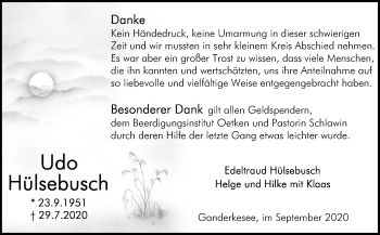 Traueranzeige von Udo Hülsenbusch von Neue Osnabrücker Zeitung GmbH & Co. KG