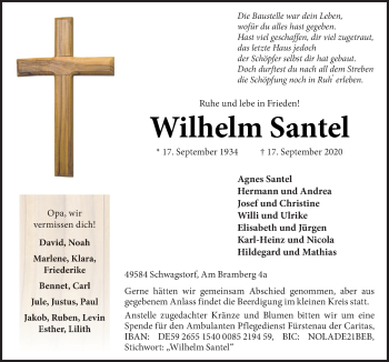 Traueranzeige von Wilhelm Santel von Neue Osnabrücker Zeitung GmbH & Co. KG