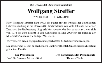 Traueranzeige von Wolfgang Streffer von Neue Osnabrücker Zeitung GmbH & Co. KG