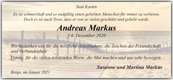 Traueranzeige von Andreas Markus von Neue Osnabrücker Zeitung GmbH & Co. KG