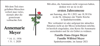 Traueranzeige von Annemarie Meyer von Neue Osnabrücker Zeitung GmbH & Co. KG