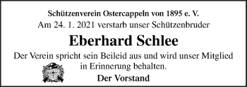 Traueranzeige von Eberhard Schlee von Neue Osnabrücker Zeitung GmbH & Co. KG