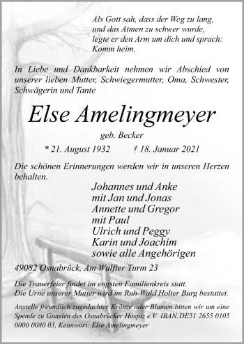 Traueranzeige von Else Amelingmeyer von Neue Osnabrücker Zeitung GmbH & Co. KG