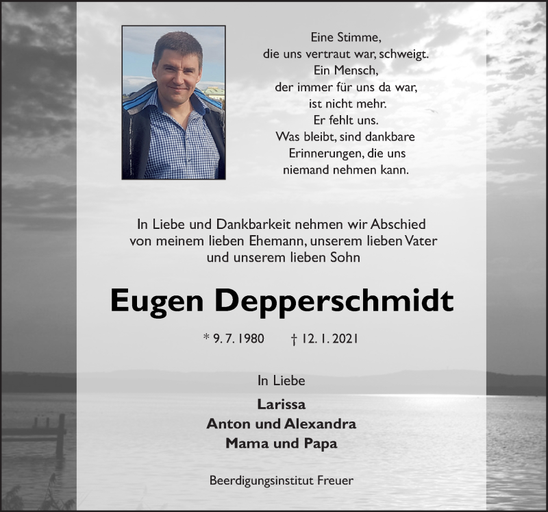  Traueranzeige für Eugen Depperschmidt vom 16.01.2021 aus Neue Osnabrücker Zeitung GmbH & Co. KG