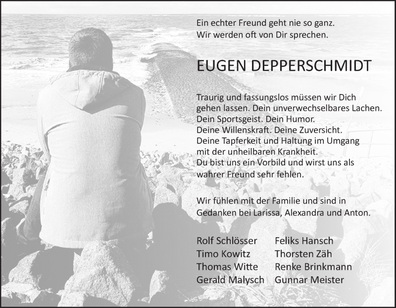  Traueranzeige für Eugen Depperschmidt vom 16.01.2021 aus Neue Osnabrücker Zeitung GmbH & Co. KG