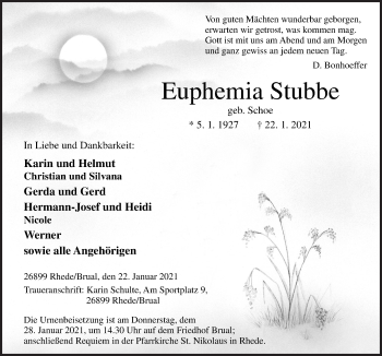 Traueranzeige von Euphemia Stubbe von Neue Osnabrücker Zeitung GmbH & Co. KG