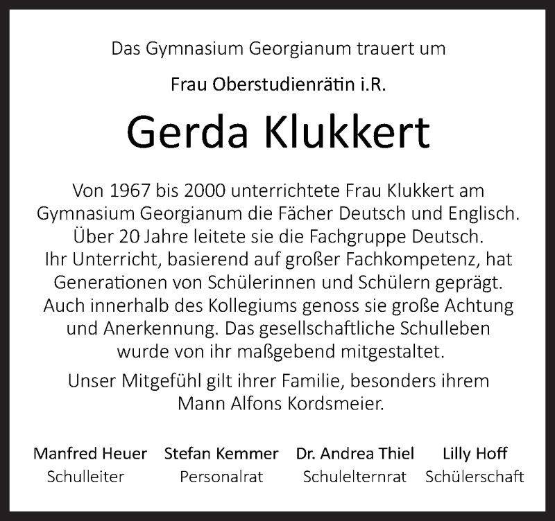  Traueranzeige für Gerda Klukkert vom 13.01.2021 aus Neue Osnabrücker Zeitung GmbH & Co. KG