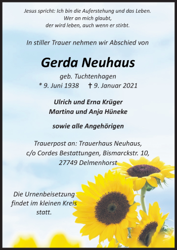 Traueranzeige von Gerda Neuhaus von Neue Osnabrücker Zeitung GmbH & Co. KG