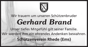 Traueranzeige von Gerhard Brand von Neue Osnabrücker Zeitung GmbH & Co. KG