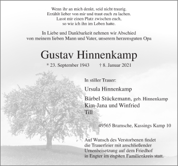 Traueranzeige von Gustav Hinnenkamp von Neue Osnabrücker Zeitung GmbH & Co. KG