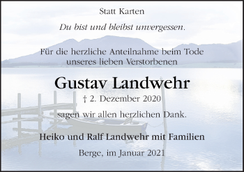 Traueranzeige von Gustav Landwehr von Neue Osnabrücker Zeitung GmbH & Co. KG