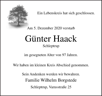 Traueranzeige von Günter Haack von Neue Osnabrücker Zeitung GmbH & Co. KG