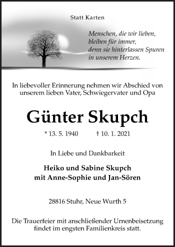 Traueranzeige von Günter Skupch von Neue Osnabrücker Zeitung GmbH & Co. KG