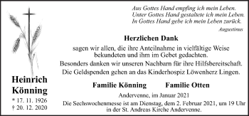 Traueranzeige von Heinrich Könning von Neue Osnabrücker Zeitung GmbH & Co. KG